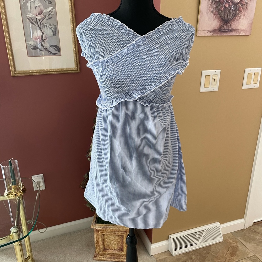Blue and white striped dress